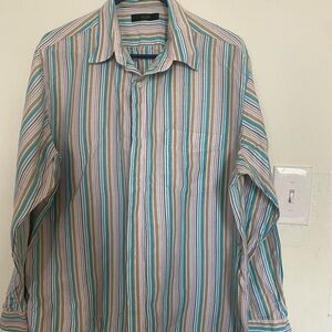 Tasso Elba Blue and Green Casual Button Down Shirt